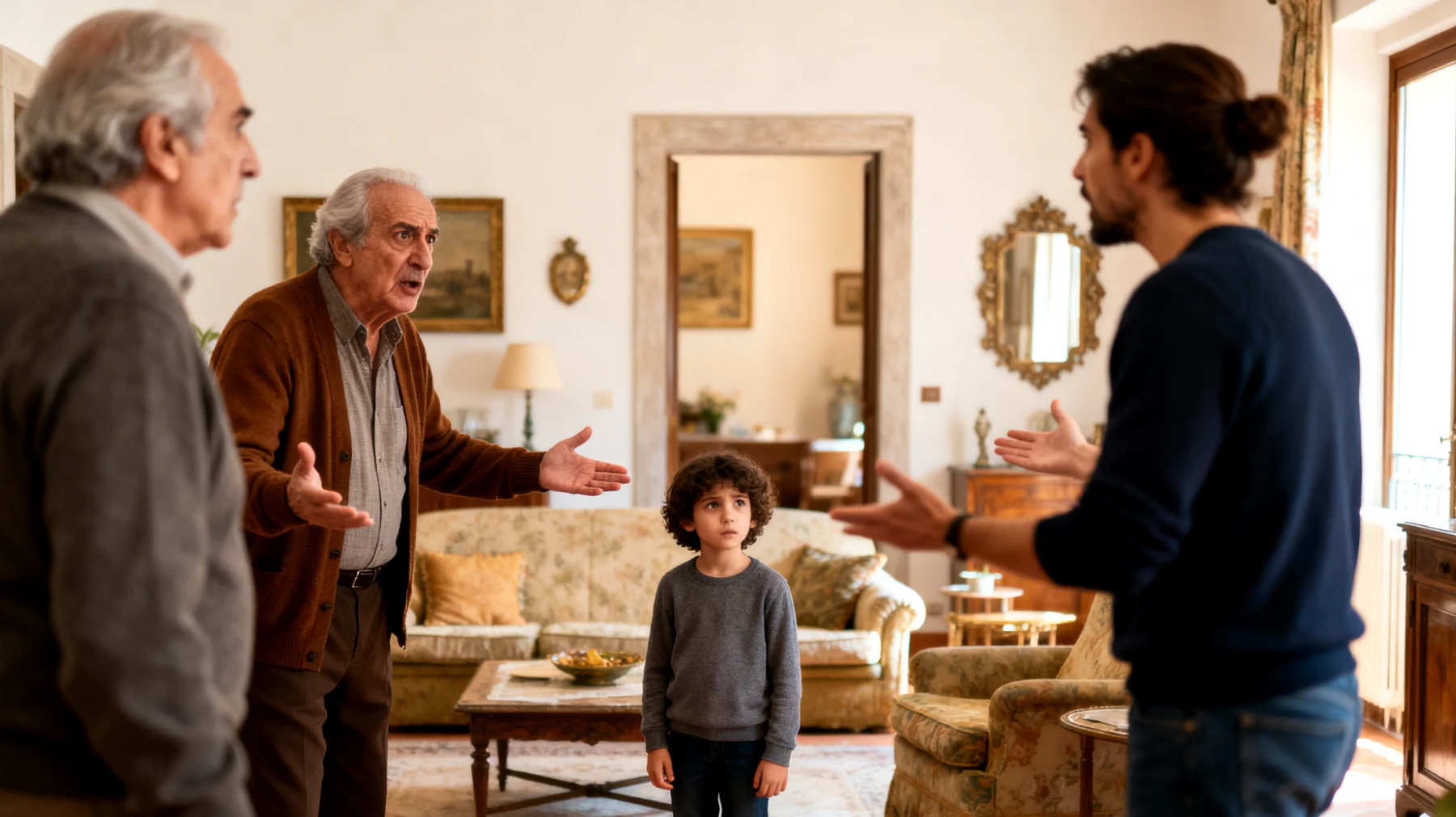 I genitori si trovano in costante conflitto con i nonni o altri familiari allargati riguardo all'educazione dei bambini: stili genitoriali diversi, regole contraddittorie e interferenze continue creano confusione nei piccoli e tensioni profonde nella coppia genitoriale."