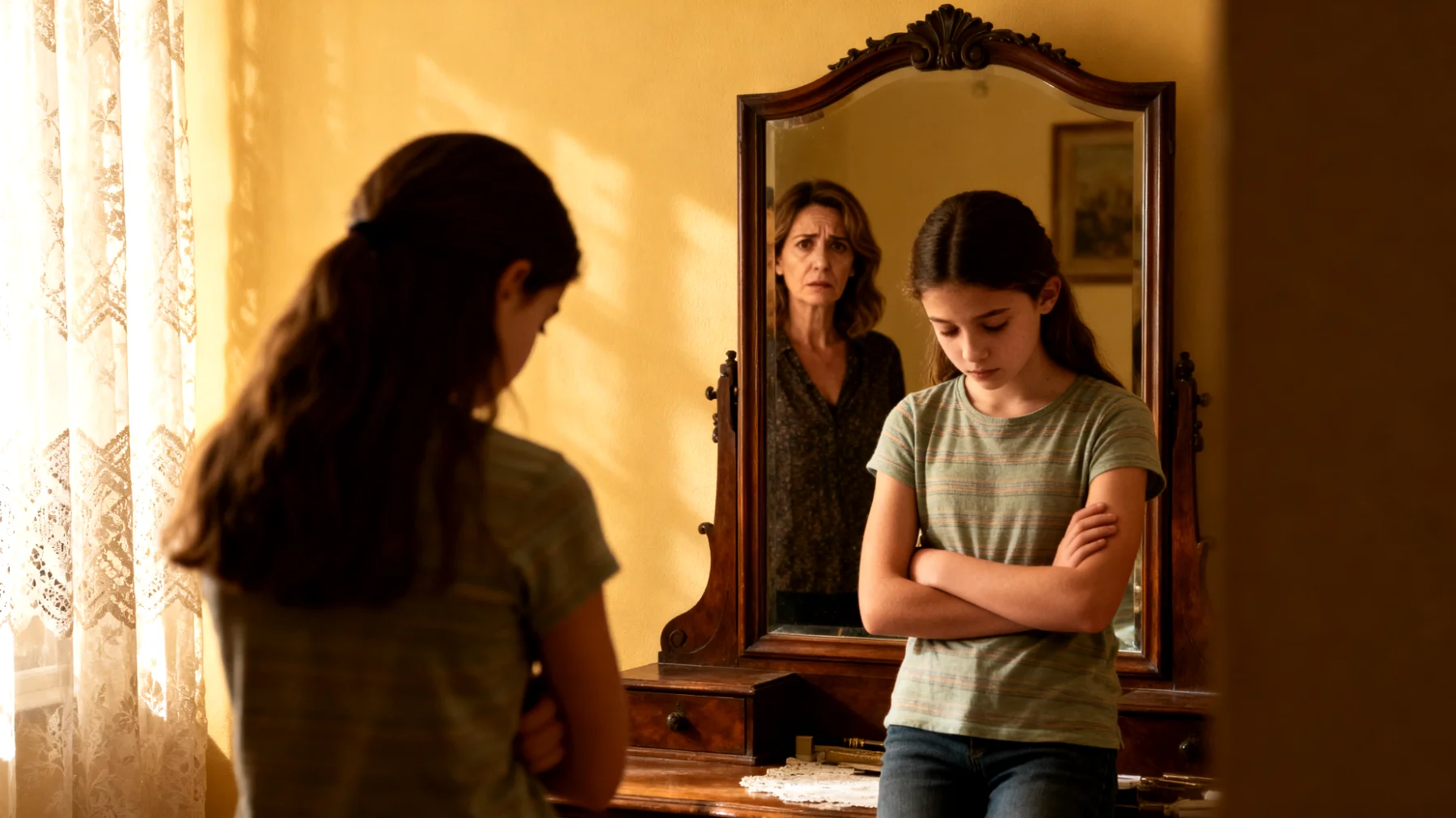 Una mamma si accorge che sua figlia adolescente evita di guardarsi allo specchio, si svaluta continuamente davanti agli amici e rinuncia a partecipare ad attività scolastiche ed extrascolastiche per paura di non essere abbastanza brava o di essere giudicata negativamente dagli altri."