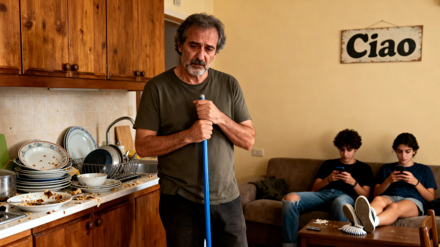 Il papà fatica a coinvolgere i figli giovani adulti nelle responsabilità domestiche quotidiane: nonostante vivano ancora in casa, non contribuiscono spontaneamente alle faccende, lasciando tutto il peso al padre che si sente ignorato e poco rispettato nel suo ruolo."